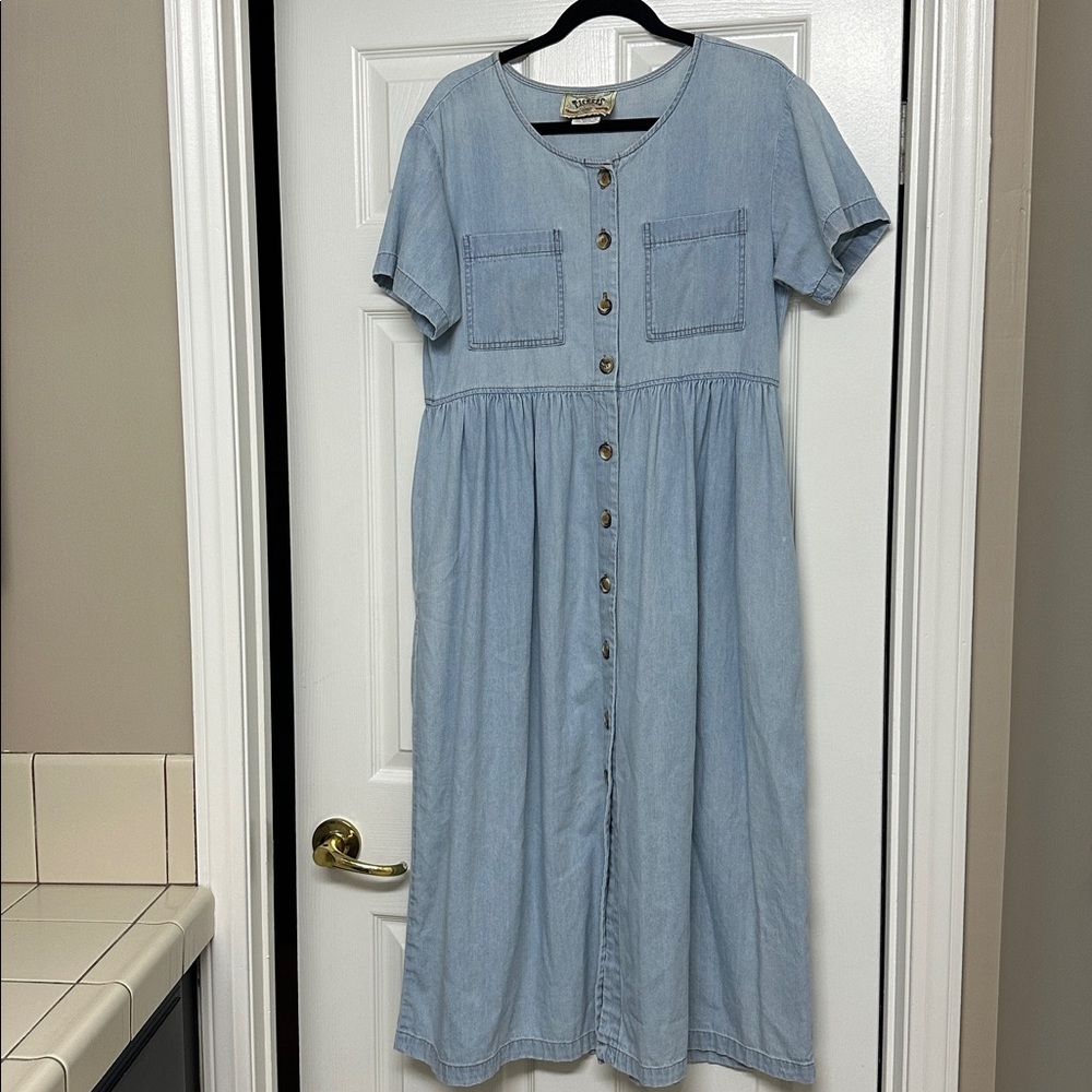 TICKETS Vintage Blue Denim Button Front Midi Dress